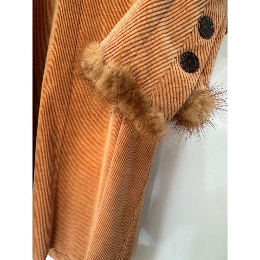 CHANEL 2003 03A Corduroy Coat Fur Trim Burnt Orange IT 42 Made in Italy - Picture 11 of 11